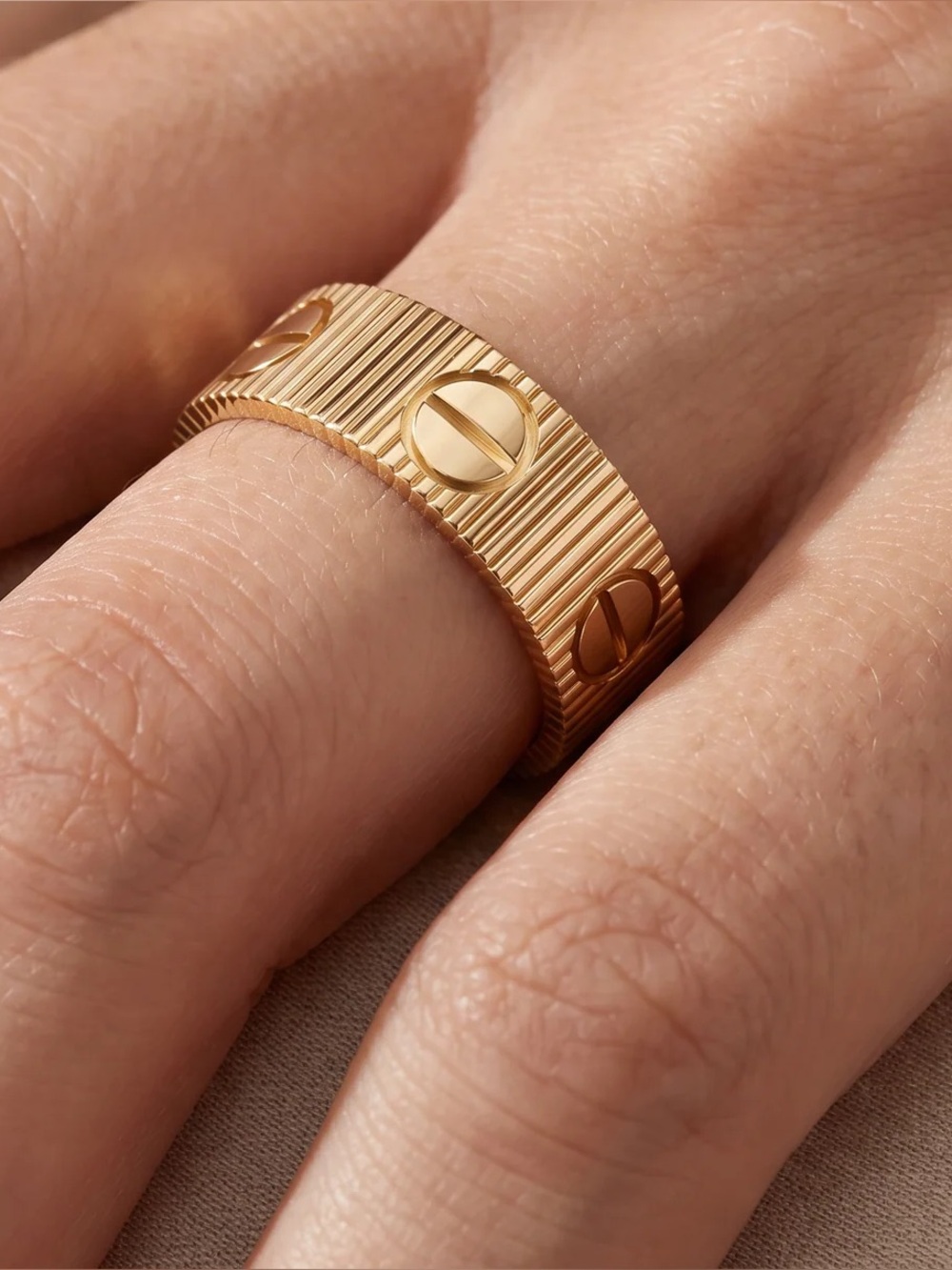 Gold Textured Screw Accent Women's Ring